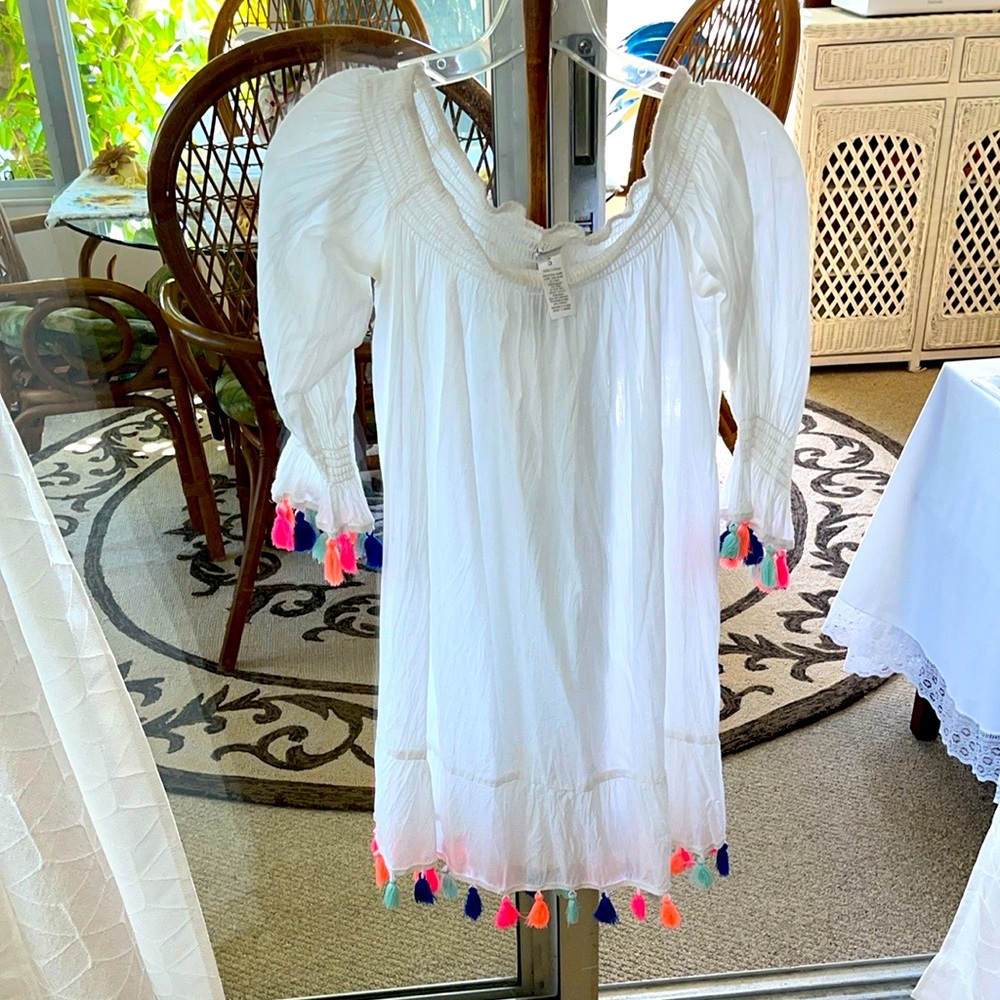 White Dress with Colorful Tassels